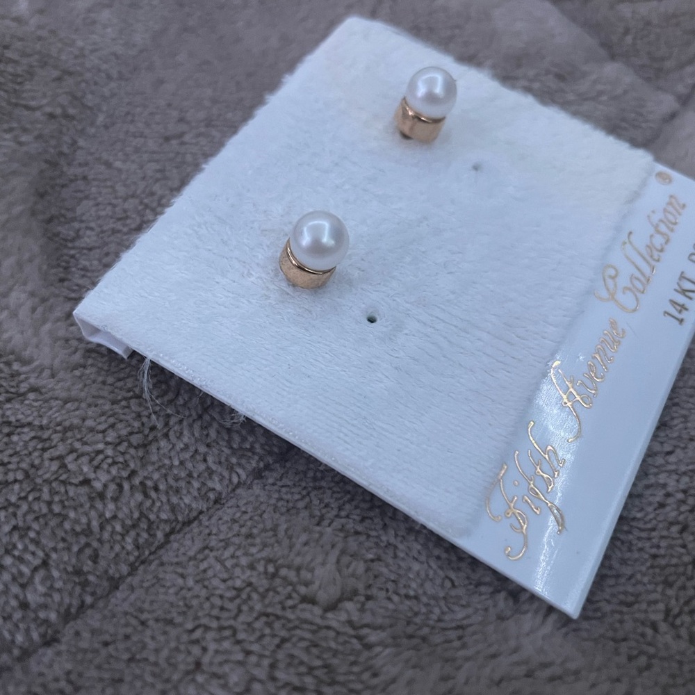 14K Gold Pearl Stud Earrings by Fifth Avenue Collection